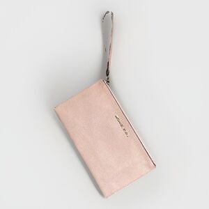 Michael Kors Jet Set Large Leather Clutch Wristlet Blush Pink Gold Lettering